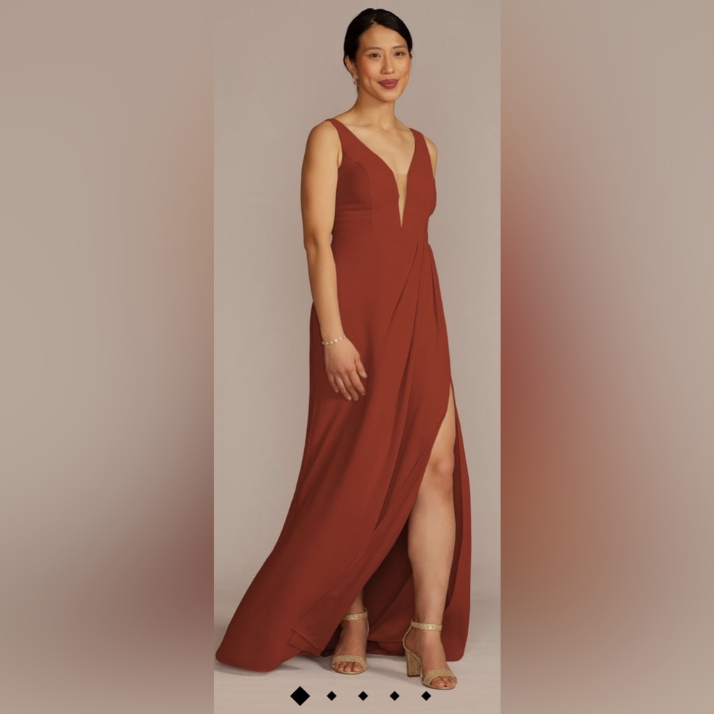 Beautiful chiffon illusion cinnamon bridesmaid dress